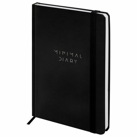 Ежедневник недатированный с резинкой А5 145х203 мм, BRAUBERG, твердый, 128 л., "Minimal", черный, 116284
