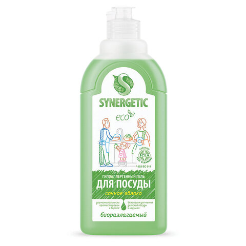 Гель для мытья посуды антибактериальный 500 мл, SYNERGETIC "Яблоко", 103052