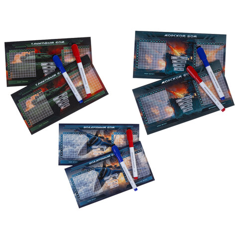 Игра настольная "Пиши-Стирай" МОРСКОЙ / ТАНКОВЫЙ / ВОЗДУШНЫЙ БОЙ, 2 стираемых маркера, ассорти, HATBER, Ин