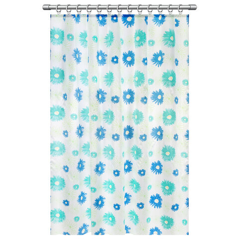 Шторка для ванной ПОЛИЭСТЕР, 180х200 см, кольца в комплекте, ЦВЕТЫ, PRIMILA (ПРИМИЛА), 700082