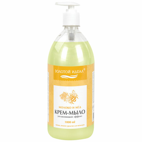 Мыло-крем жидкое 1 л, ЗОЛОТОЙ ИДЕАЛ "Молоко и мёд", дозатор, 609427