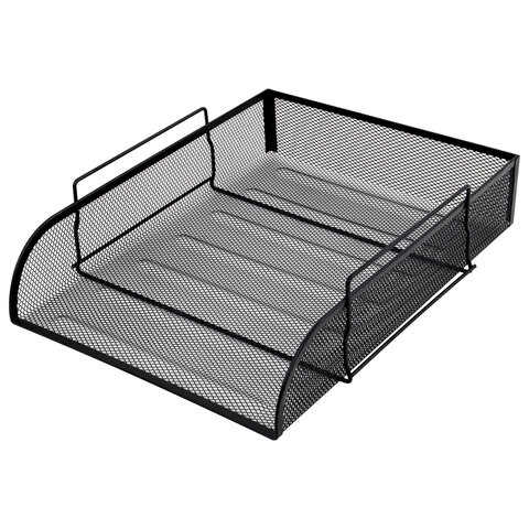 Лоток горизонтальный металлический для бумаг BRAUBERG "Germanium", А4 (260х337х77 мм), черный, 231954