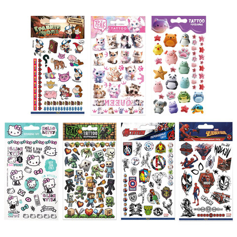 Наклейки-тату переводные АССОРТИ, ЦВЕТНЫЕ, 11х20 см, PRIORITY