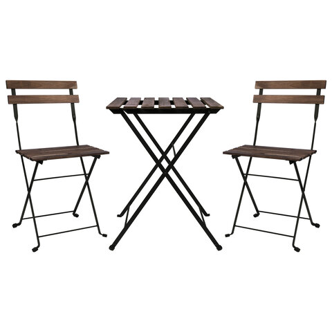 Комплект складной мебели (стол и 2 стула) NOSTRESS (НОСТРЕСС) "Woodstock FS-003A", металл черный, акация, 680060
