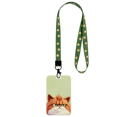 Бейдж вертикальный с 3D-печатью "Котик" (85х54 мм), лента 45 см, СЛАЙДЕР, FUNSTER (ФАНСТЕР), 238828