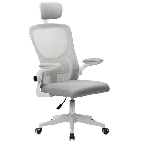 Кресло CROMEX (КРОМЕКС) "Dynamic CH-699", откидные подлокотники, пластик белый, сетка/ткань TW, серое, 533070