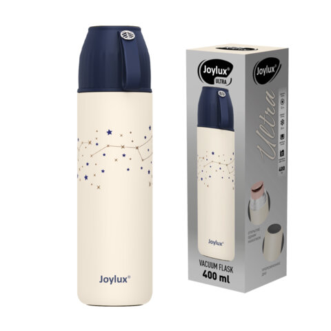 Термос 0,4 л JOYLUX (ДЖОЙЛЮКС) ULTRA, нержавеющая сталь SUS304, крышка/кружка + ремешок, звезды, 700311