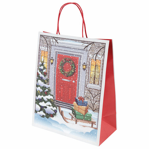 Пакет подарочный КОМПЛЕКТ 10 штук новогодний 26x13x32 см, "Сочельник", ЗОЛОТАЯ СКАЗКА, 592130