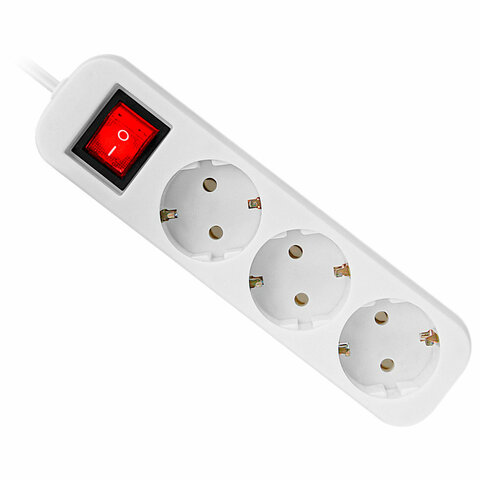 Удлинитель сетевой DEFENDER S318, 3 розетки c заземлением, выключатель, 10А, длина 1,8 м, белый, 99233