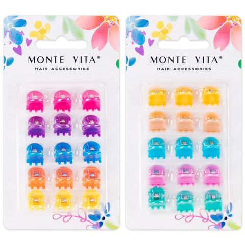 Крабы для волос НАБОР 15 шт., 0,8 см, глянцевый, АССОРТИ, MONTE VITA (МОНТЕ ВИТА), 457028