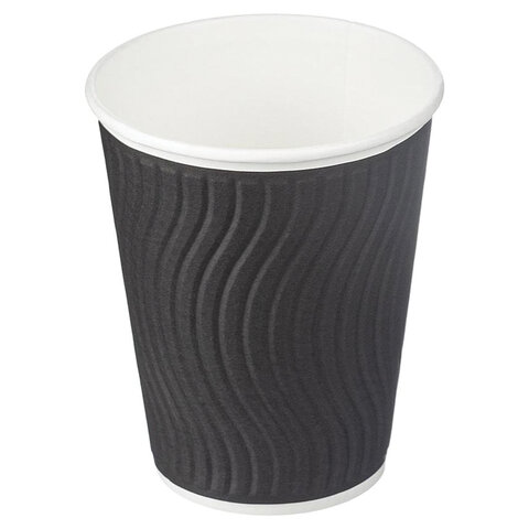 Стакан одноразовый бумажный 300/408 мл, D 90 мм, КОМПЛЕКТ 40 шт., двухслойный, холодное/горячее, Impresso Black WaveСКАНДИПАКК, -2406, 771W1200-2406