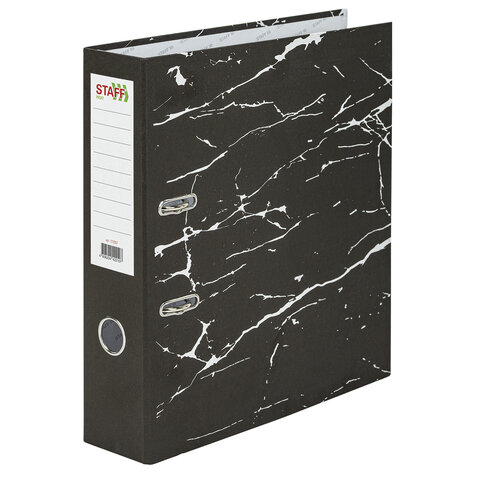 Папка-регистратор STAFF "Profit" с мраморным покрытием, 75 мм, черная, СЪЕМНЫЙ МЕХАНИЗМ, 272007