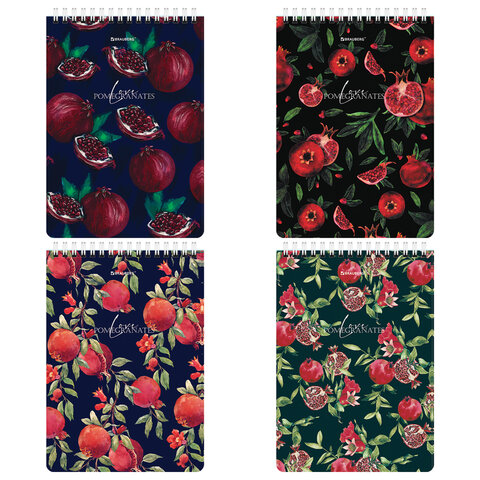 Блокнот А5, 146х206 мм, 60 л., гребень, картон, жесткая подложка, клетка, BRAUBERG, "Гранаты", 114366